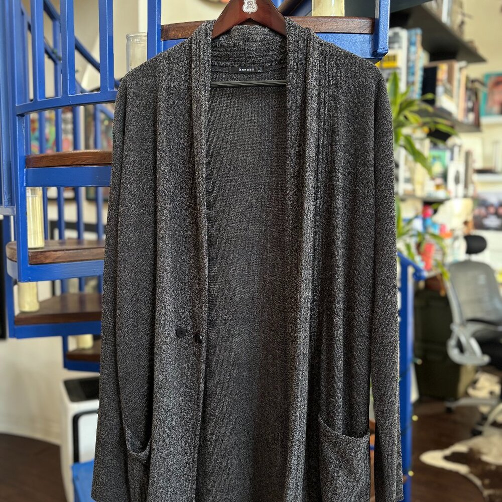 Ganaan Charcoal Knit Open-Front Cardigan Jacket Size 3XL
